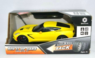 Braha Rev It Up Corvette C7 Yellow 1:24 Scale Pull Back Car NIB Chevrolet