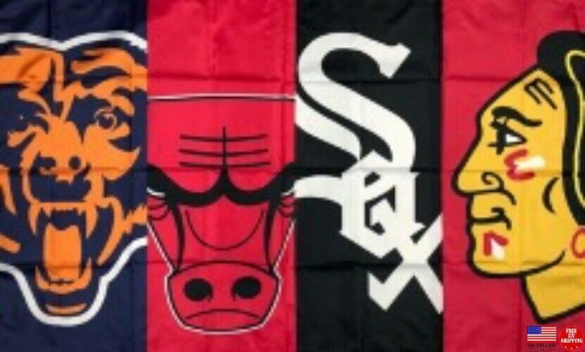 Chicago Bears White Sox Blackhawks Bulls Flag 3x5 ft Sports 
