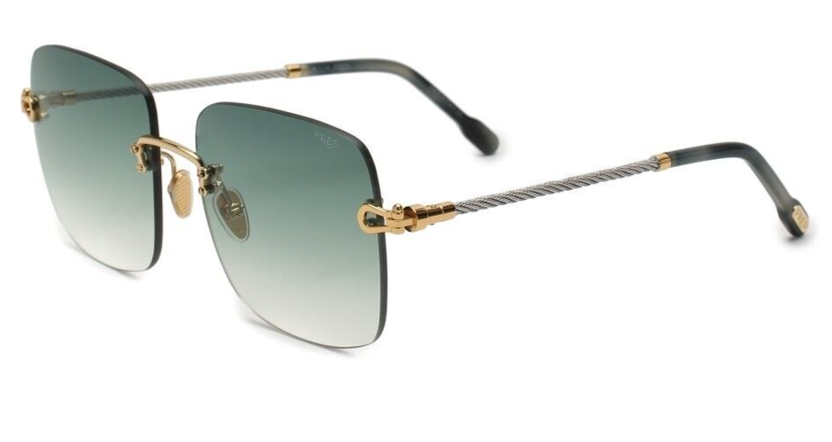 Pre-owned Fred Fg40005u 18q Silver Gold With Green Lenses Authentic Sunglasses 54-19