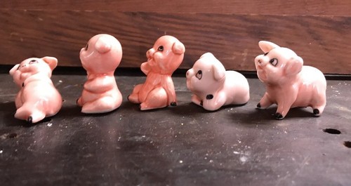 5 Vintage Miniature Bone China  Pink Pigs