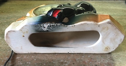 Vintage Antique Ceramic Panther Clock. Works!