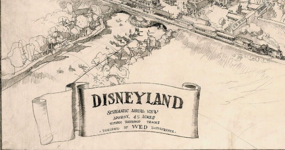 Disneyland Park Schematic Drawing Sketch Map 1955 Poster Print MATTE 13x19