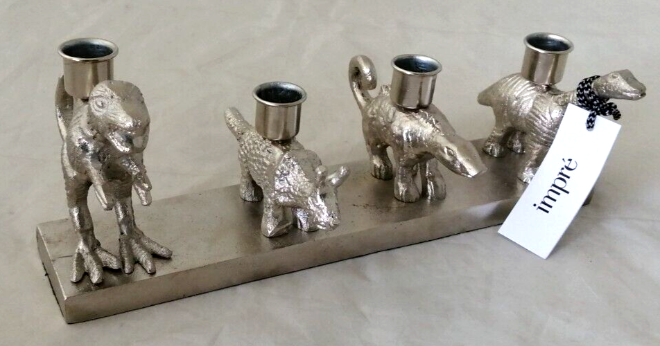 IMPRESSIONEN Kerzenhalter Dinosaurier 4-Flamig Silberfarbe B30/H11/T10 cm NEU