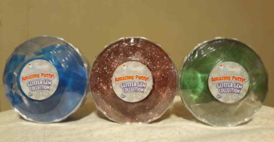 Grin Studios Amazing Putty Glitter Gem Collection Lot of 3 Blue,Red&Green
