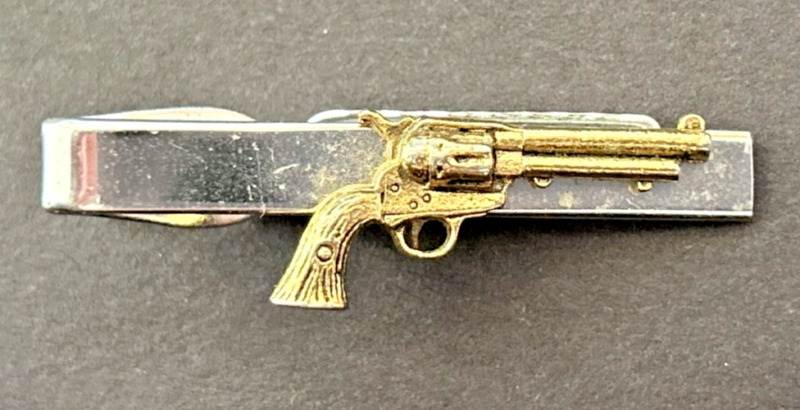 Shields Revolver Gun Shaped Tie Bar Clip Silver & Gold Tone 1.5" Pb74