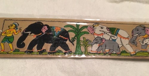 Hand Painted Elephant Palm Leaf Bookmark NIP