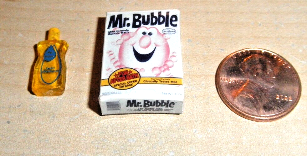 Dollhouse Miniature 1:12 Set Mr Bubble Bath Box & Baby Shamp