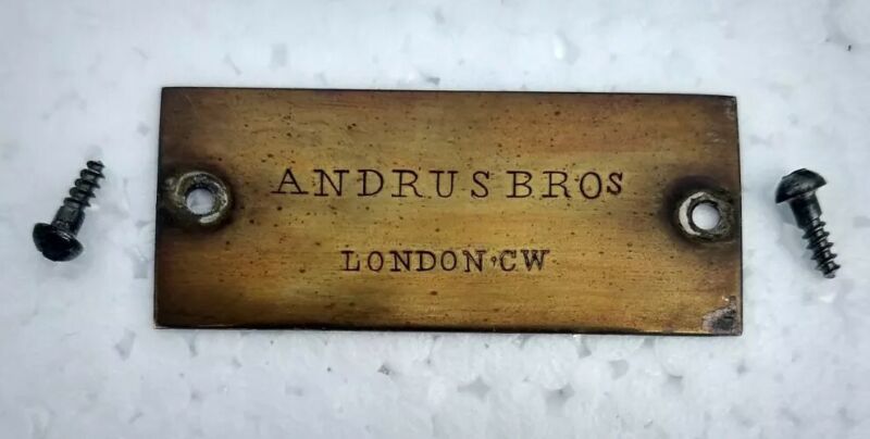 ANDRUS BROS London CW Melodeon Organ Original Metal Plaque 1800