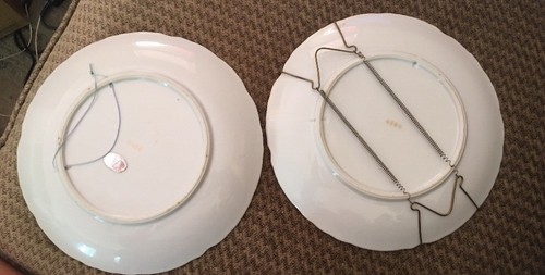 2 Lefton PLATES Fruit Pear Cherries Hand Painted Gold Trim Wall Decor Vintage