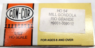 HO Scale Con-Cor, 54' Mill Gondola Rio Grande #0001-009012