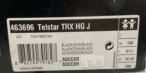 Adidas 463696 Telstar TRX HG J Youth Soccer Cleats Black Diva Pink US Size 13.5K