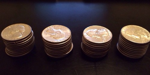 90% SILVER PRE-1964 1 ROLL OF WASHINGTON QUARTERS (40 QUARTERS) $10 FACE VALUE