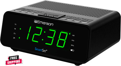 Emerson Smartset Dual Alarm Clock Radio with AM/FM Radio, Dimmer, Sleep Timer an