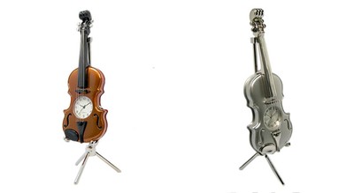 Clockee Designer Tischuhr Violine aus Metall Geige Schreibtischuhr Quarz Analog