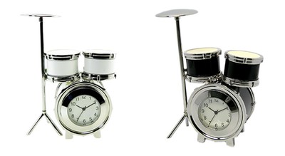 Clockee Designer Tischuhr Trommel aus Metall Schreibtischuhr Schlagzeug Analog