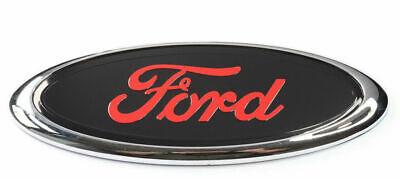 Ford Badge Oval Black/Red/Chrome 150mm x 60mm Front or Rear Emblem Focus Mondeo