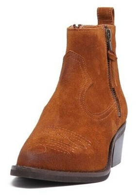 JUSTINREESS ENGLAND JUSTINREESS ENGLAND DAMEN WILDLEDER COWBOY STIEFELETTEN IN HELLBRAUN GRÖSSE EU 3