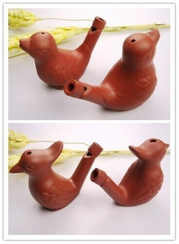 2 X Purple Clay Bird Water Whistle Ocarina Warble Ceramic Cardinal Novelty Child