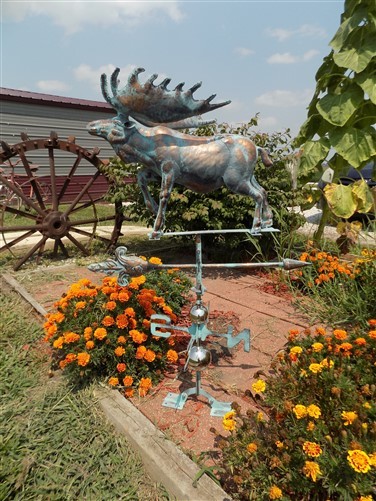 Copper Moose Weathervane with Directionals, Roof Mount Metal Weathervane Arrow