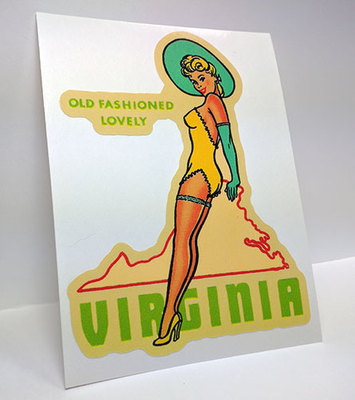 Virginia Pinup Vintage Style Decal, Vinyl Sticker, Luggage Label
