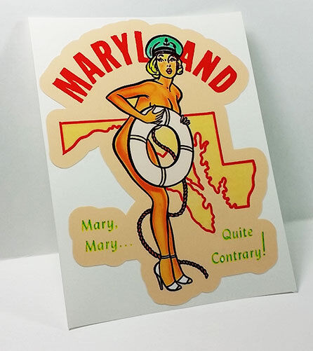 MARYLAND Nautical Pinup Vintage Style Travel Decal, Vinyl Sticker, Luggage Label