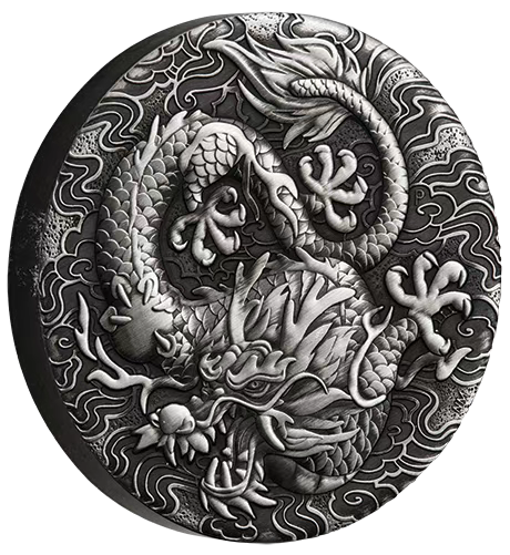 2022 $2 Dragon 2oz Silver Antiqued Coin by Perth Mint ONLY 1,000