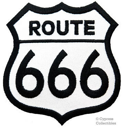 EVIL ROUTE 666 EMBROIDERED PATCH - JOKE HIGHWAY ROAD SIGN 66 iron-on DEVIL SATAN