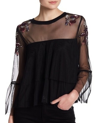 Willow & Clay Mesh Embroidered Yoke Blouse Size-M Black 151753