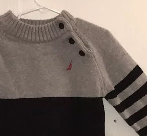 Nautica Toddler Boy 4T Sweater Pullover Gray/Black Shoulder Buttons Red Logo EUC