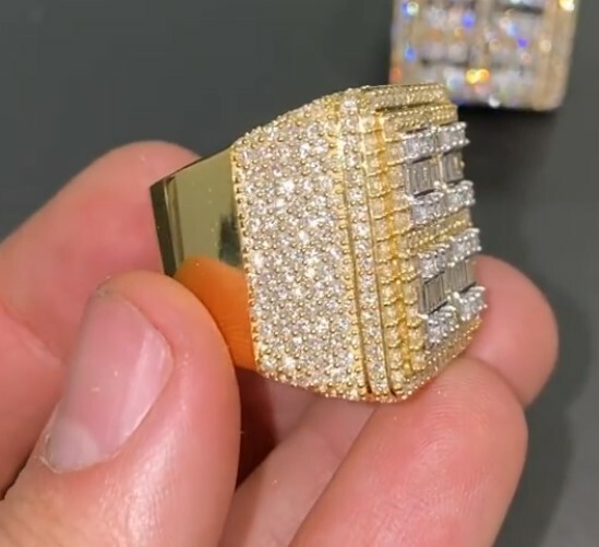 Pre-owned Online0369 Men's Square Shape Ring 2.88ct Baguette Cubic Zirconia Silver Yellow Gold Plated In White