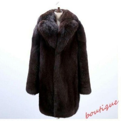 Luxury Men Faux Fur Winter Warm Lapel Collar Overcoat Parkas Mid Long Coats 2023