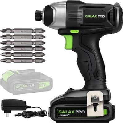 Impact Driver 20 V Lithium Ion 1/4'' Screwdriver Bits, Variable Speed (0-2800 RPM