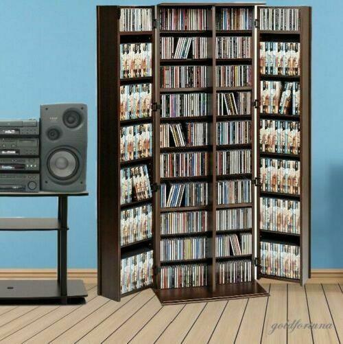 DVD Storage Cabinets Adjustable Shelves Media Tower CD Blue 