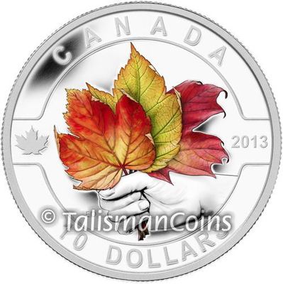 ＊maple＊ 2013 AUTUMN MAPLE LEAF O Canada Fall Color $10 Silver Prf