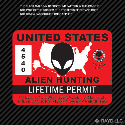 United States Alien Hunting Permit Sticker Die Cut Decal USA