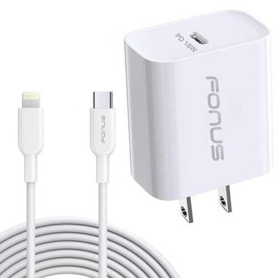 For iPhone 11 12 13 14 Pro Max 18W PD Home Charger Fast Type-C 10ft Long Cable