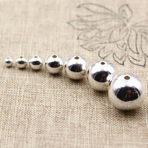 100pcs S925 Sterling Silver Bracelets Round Beads with Holes Jewelry Accessories