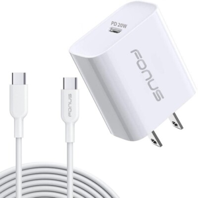 6ft Long Cable Fast Type-C 20W PD Home Charger Quick Power for Smart Phones