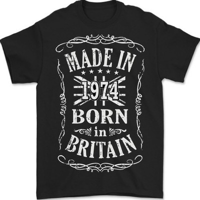 Born IN Bretaña 51st Cumpleaños Hecho 1974 Camiseta Hombre 100% Algodón