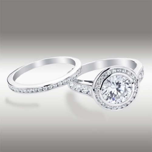 Pre-owned Arista Jewels 3.06 Ct Brilliant Round Cut Halo Lab Engagement Ring With Band 14k White Gold In White/colorless
