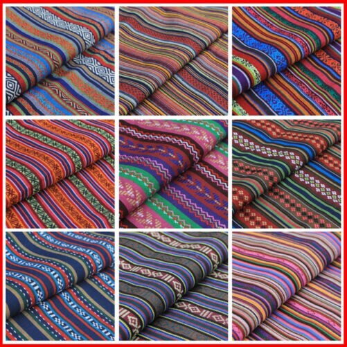 Stripe Tribal Ethnic Cotton Fabric for Upholstery Curtain Table Cloth By Meter