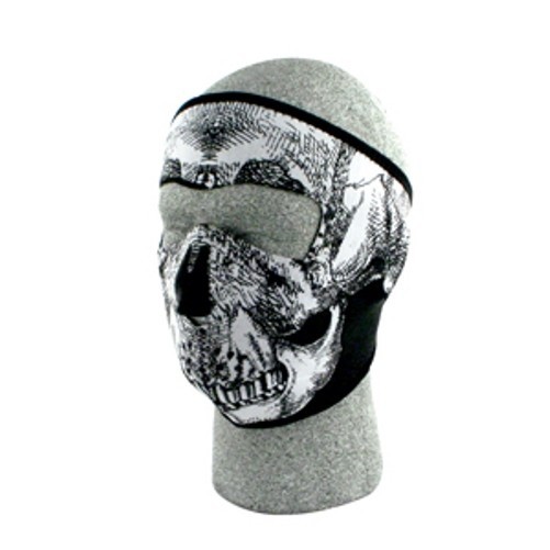 Skull Black White Neoprene Full Face Mask Motorcycle Zan