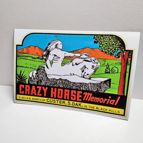 CRAZY HORSE MEMORIAL Vintage Style Travel Decal / Vinyl Sticker, Luggage Label