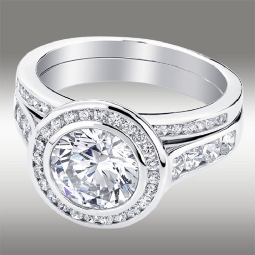 Pre-owned Arista Jewels 3.06 Ct Brilliant Round Cut Halo Lab Engagement Ring With Band 14k White Gold In White/colorless