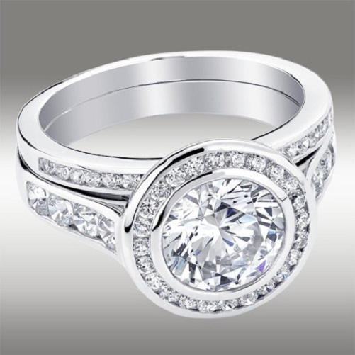 Pre-owned Arista Jewels 3.06 Ct Brilliant Round Cut Halo Lab Engagement Ring With Band 14k White Gold In White/colorless