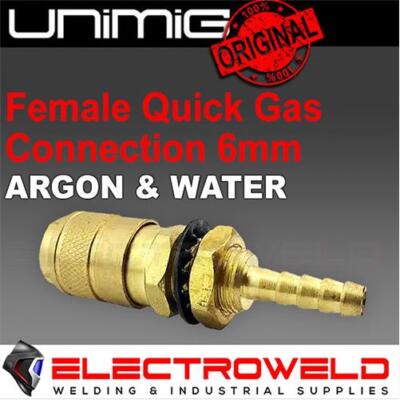 Unimig Female Quick Gas Connector Fitting 6mm, Argon Water Razor Kemppi Welder