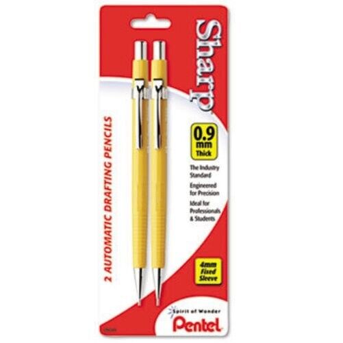 PENTEL Sharp Mechanical Drafting Pencil 0.9 mm Yellow Barrel 2/Pack P209