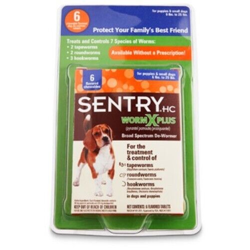SENTRY Worm X Plus 7 Way De-Wormer for Small Dogs and Puppies 6 Chewable tablets