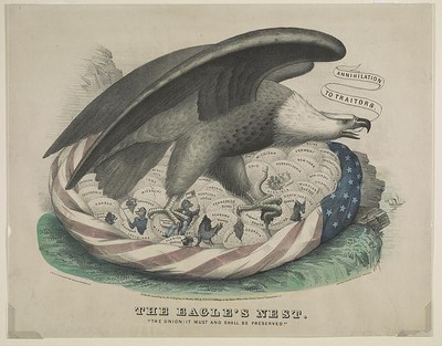 American Eagle in nest of American Flag,34 eggs,Union,propoganda,1861,states