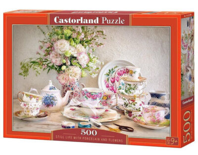 Puzzle 500 elementów. Martwa natura z porcelaną i kwiatami